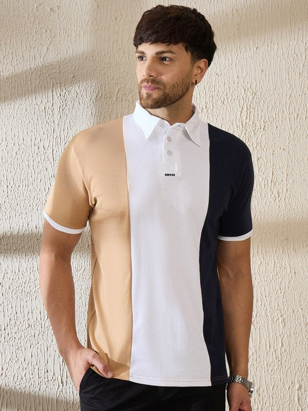 Premium Triple-Tone Polo – Bold Contrast for Coffee-Lovers (Coffee-White-Navy)
