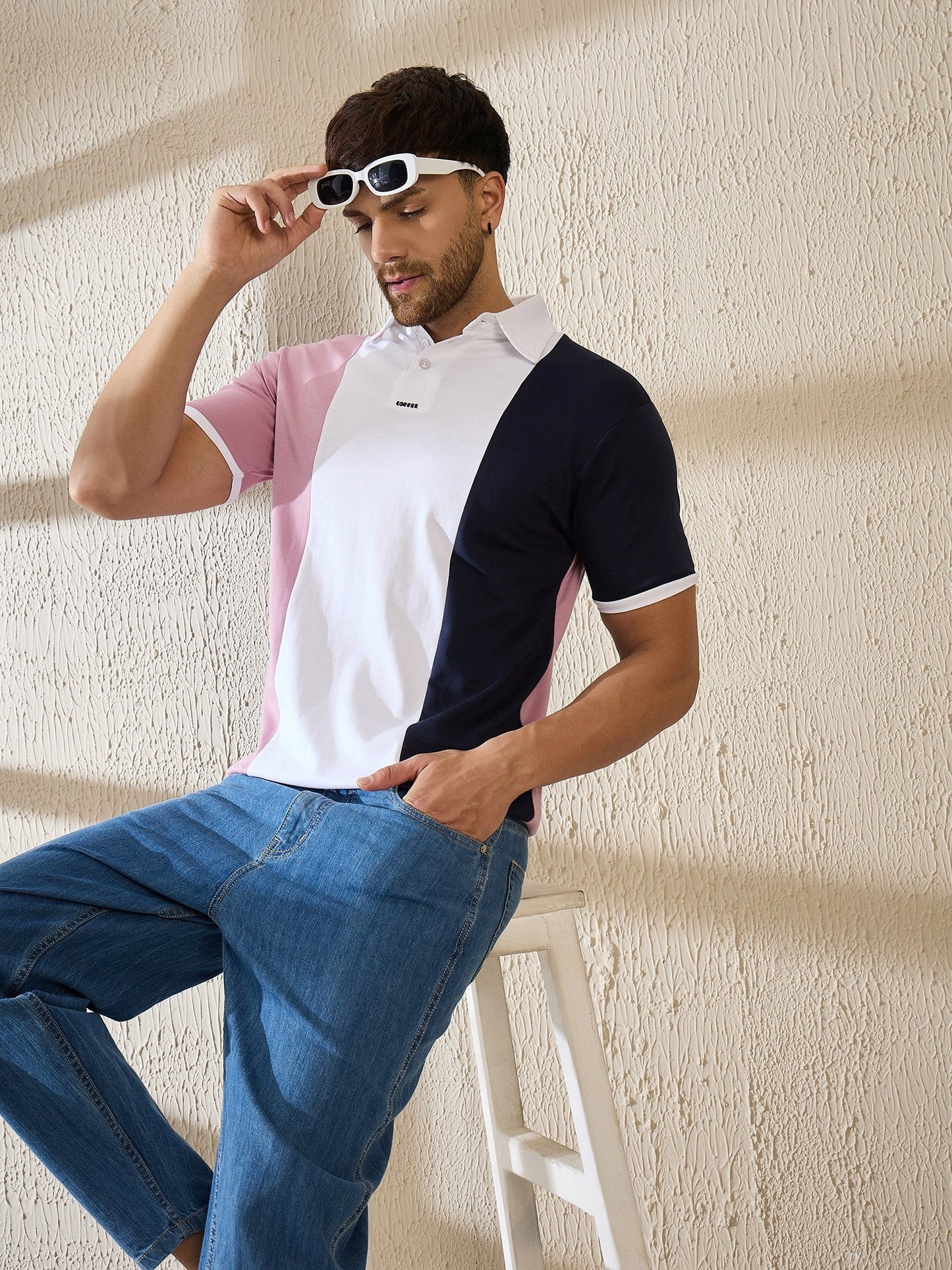 Premium Triple-Tone Polo – Bold Contrast for Coffee-Lovers (Lilac-White-Navy)