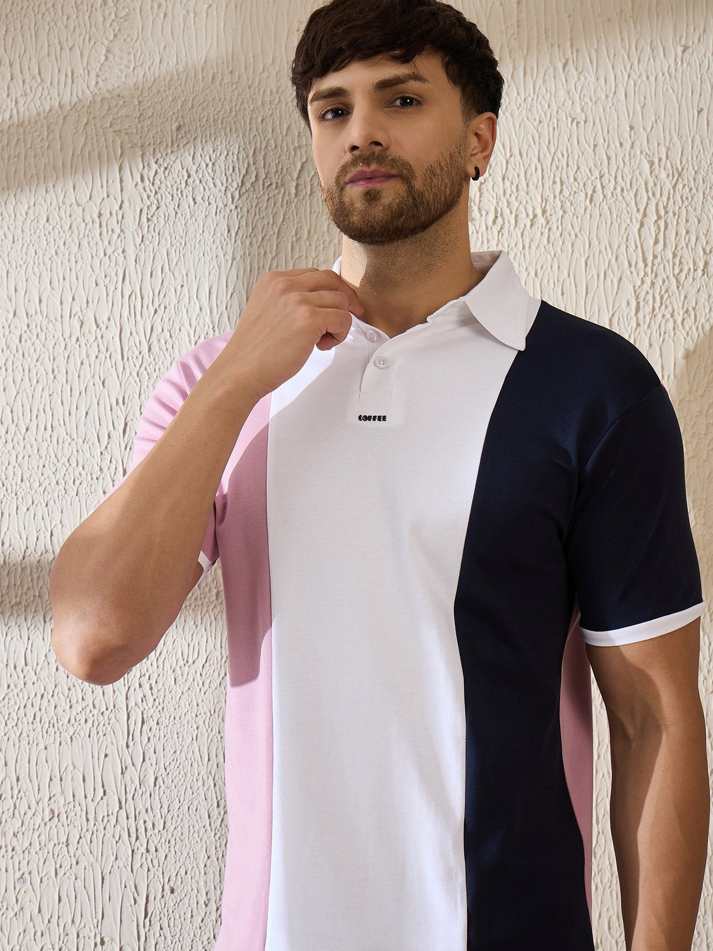 Premium Triple-Tone Polo – Bold Contrast for Coffee-Lovers (Lilac-White-Navy)