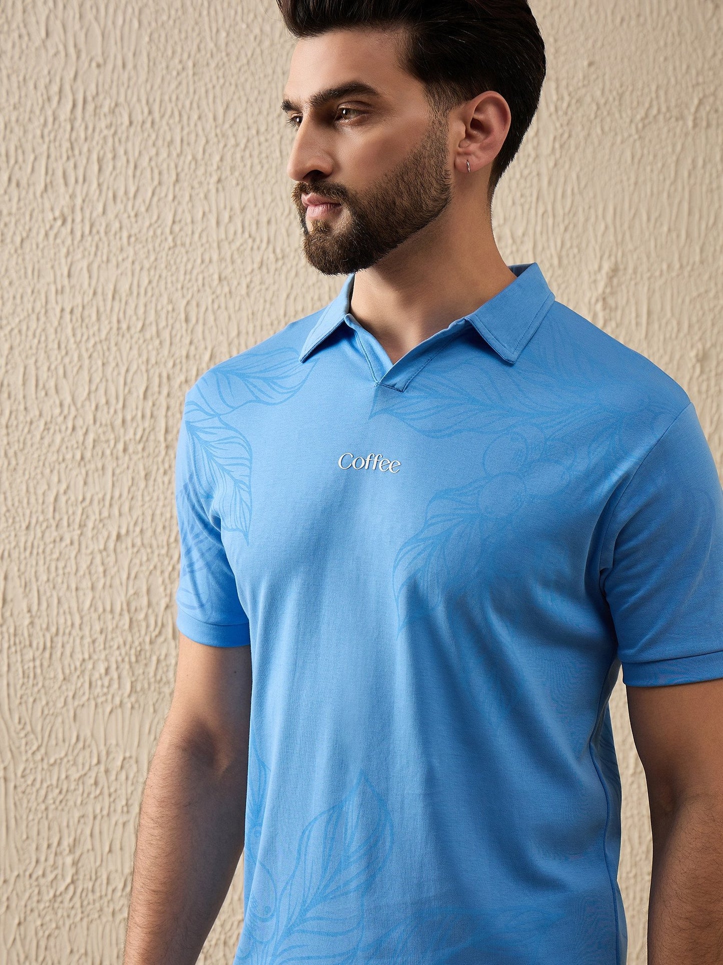 Luxurious Botanical Brew Polo – Coffee-Inspired Art (Blue)