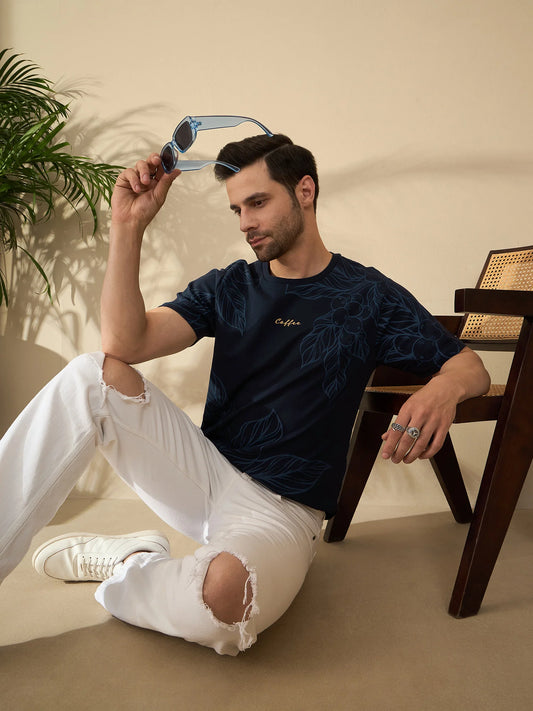 Premium Botanical Brew T-Shirt – Coffee Plant Art, Elevated Style (Navy)