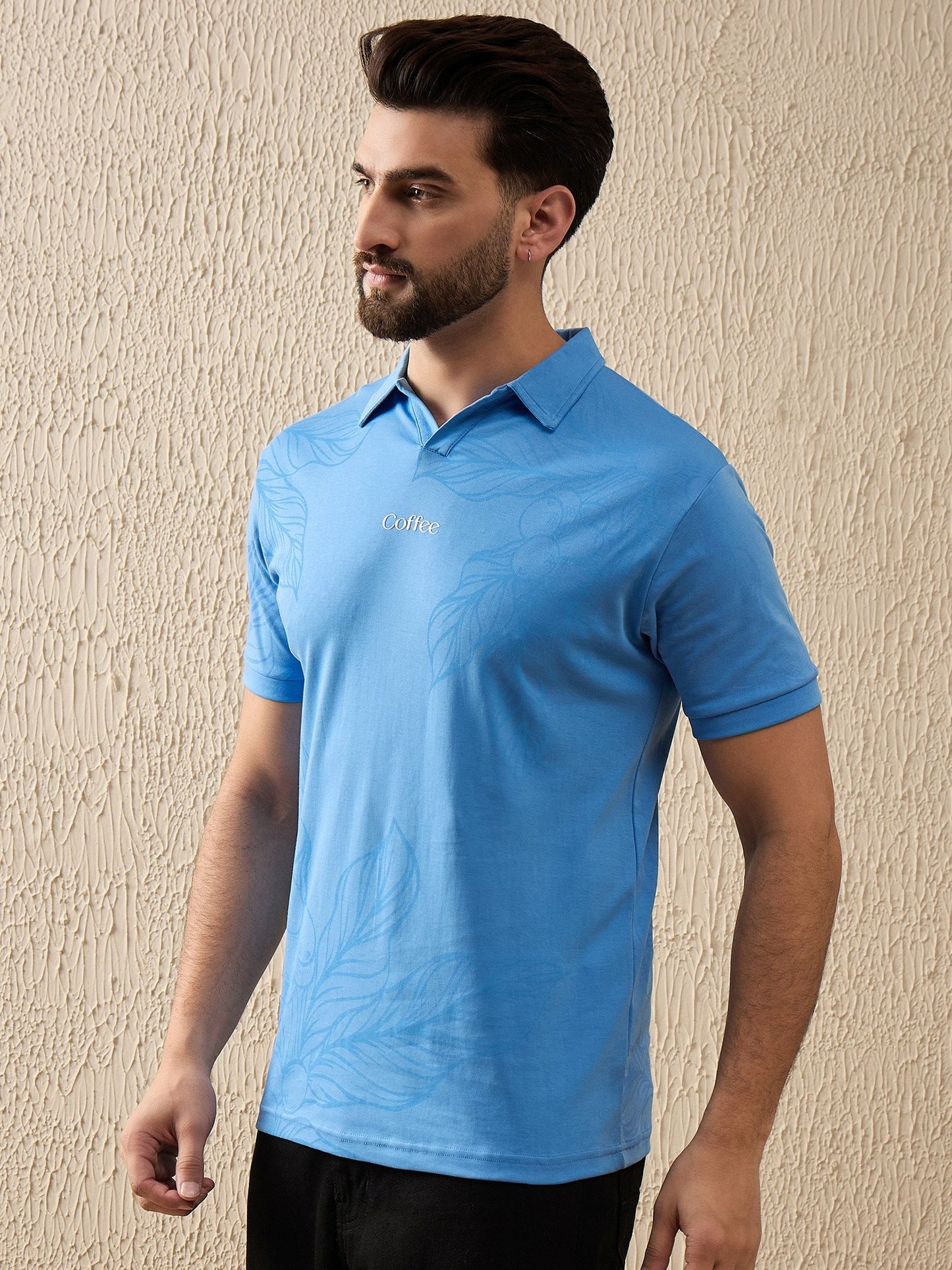 Luxurious Botanical Brew Polo – Coffee-Inspired Art (Blue)