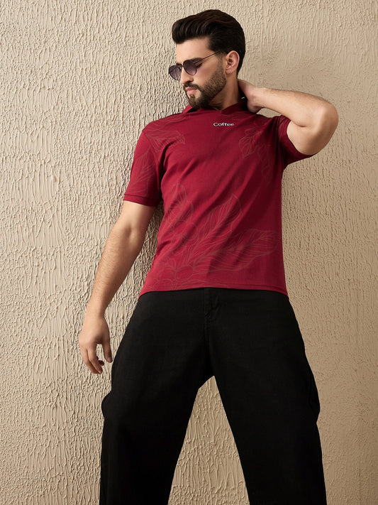 Luxurious Botanical Brew Polo – Coffee-Inspired Art (Maroon)
