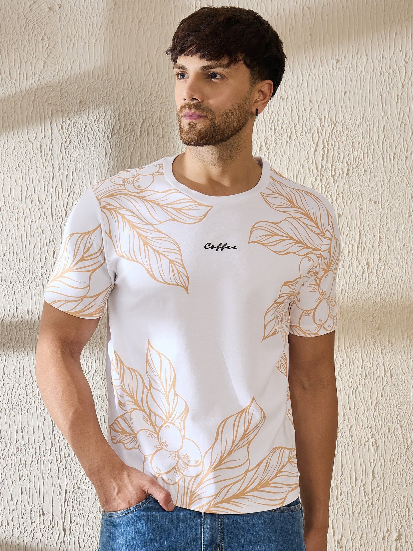 Premium Botanical Brew T-Shirt – Coffee Plant Art, Elevated Style (White)