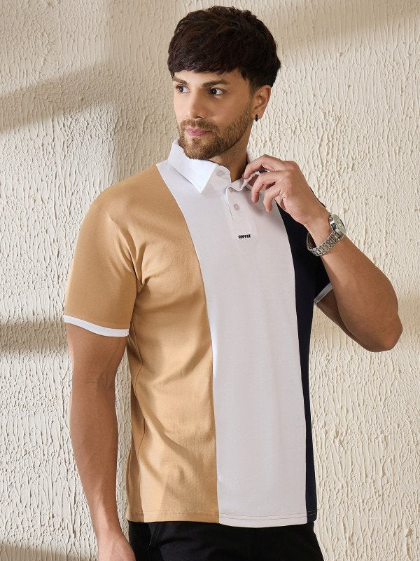 Premium Triple-Tone Polo – Bold Contrast for Coffee-Lovers (Coffee-White-Navy)