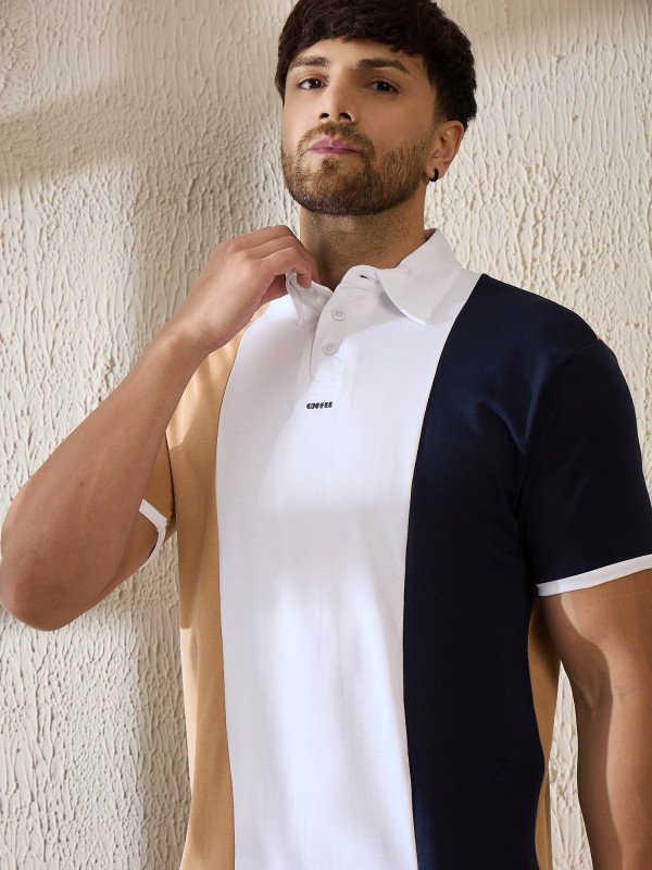 Premium Triple-Tone Polo – Bold Contrast for Coffee-Lovers (Coffee-White-Navy)