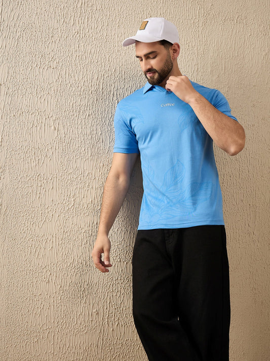 Luxurious Botanical Brew Polo – Coffee-Inspired Art (Blue)