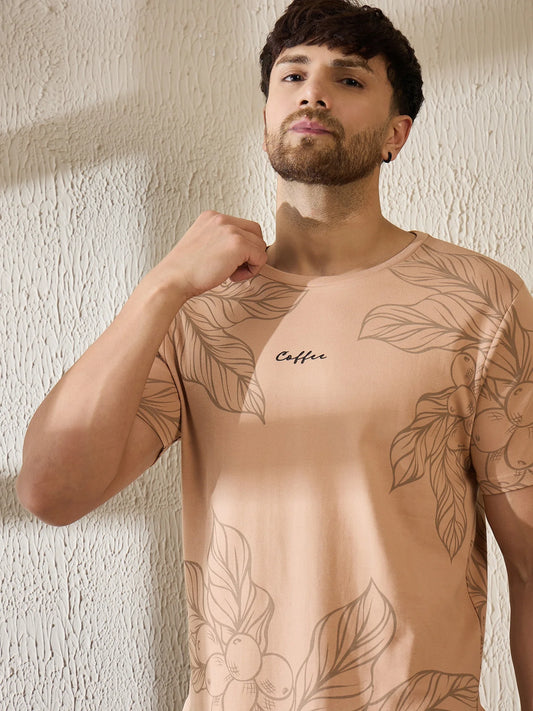 Coffee brown t-shirt with vintage-inspired coffee plant design