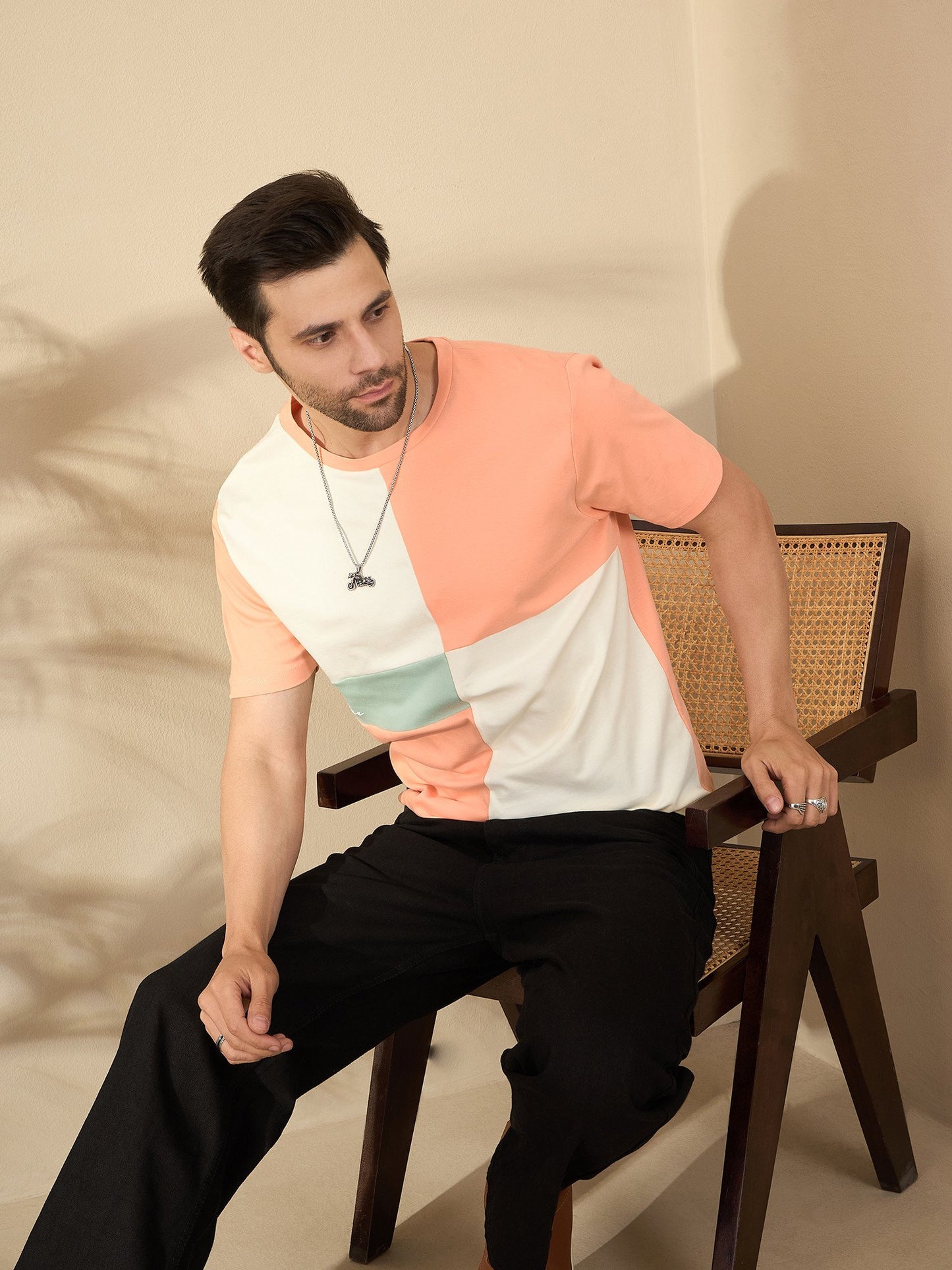 Signature Roast Panel T-Shirt – For the Bold and Brewed (Light Coral)