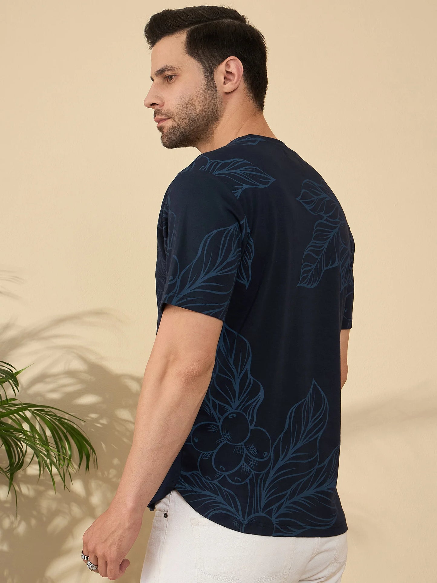 Premium Botanical Brew T-Shirt – Coffee Plant Art, Elevated Style (Navy)
