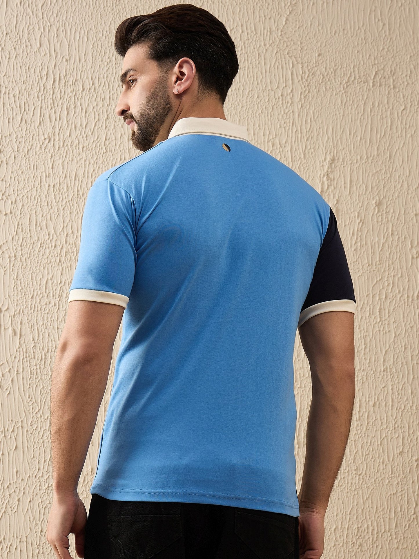 Premium Triple-Tone Polo – Bold Contrast for Coffee-Lovers (Navy-Beige-Sky)