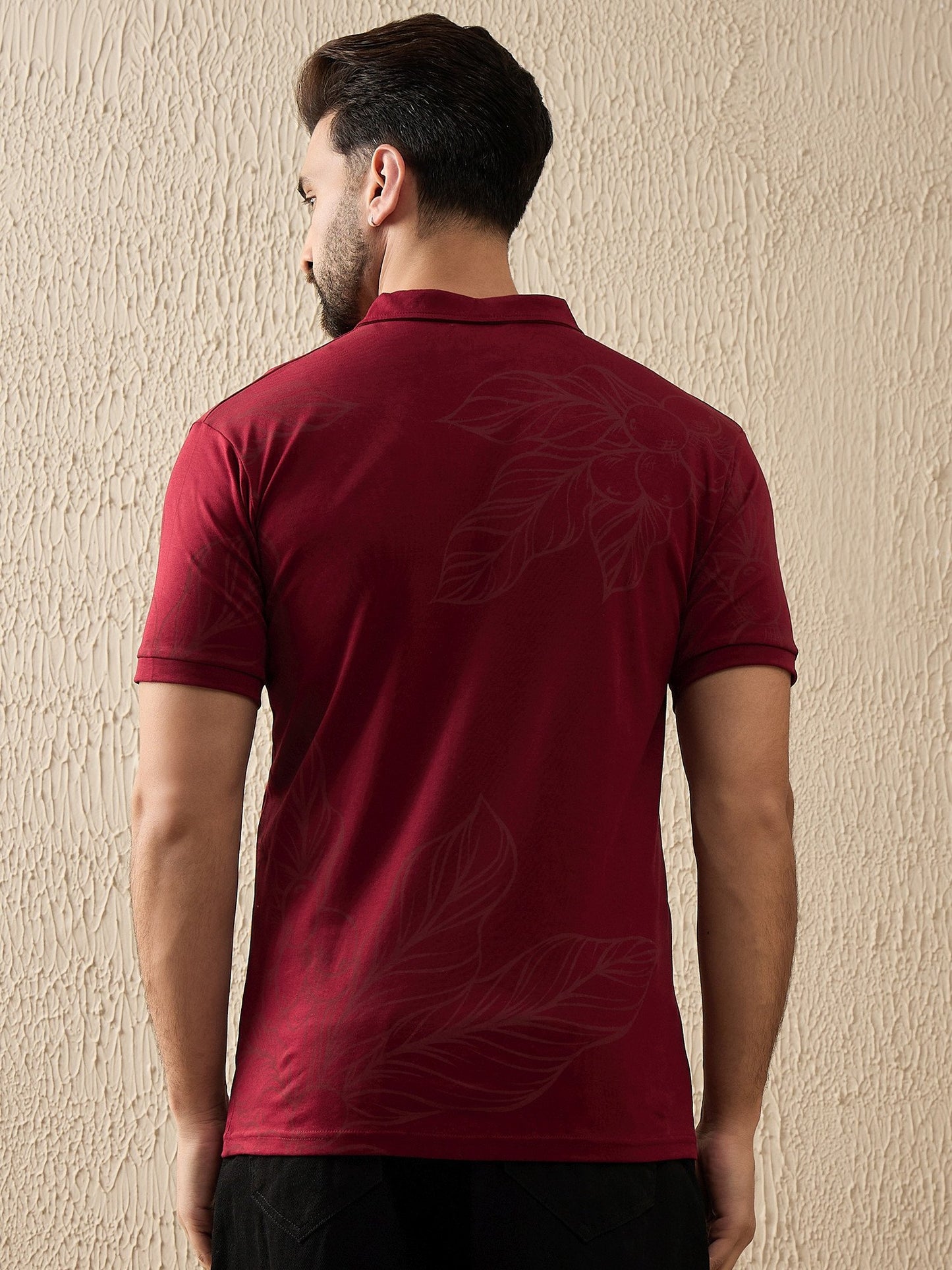 Luxurious Botanical Brew Polo – Coffee-Inspired Art (Maroon)