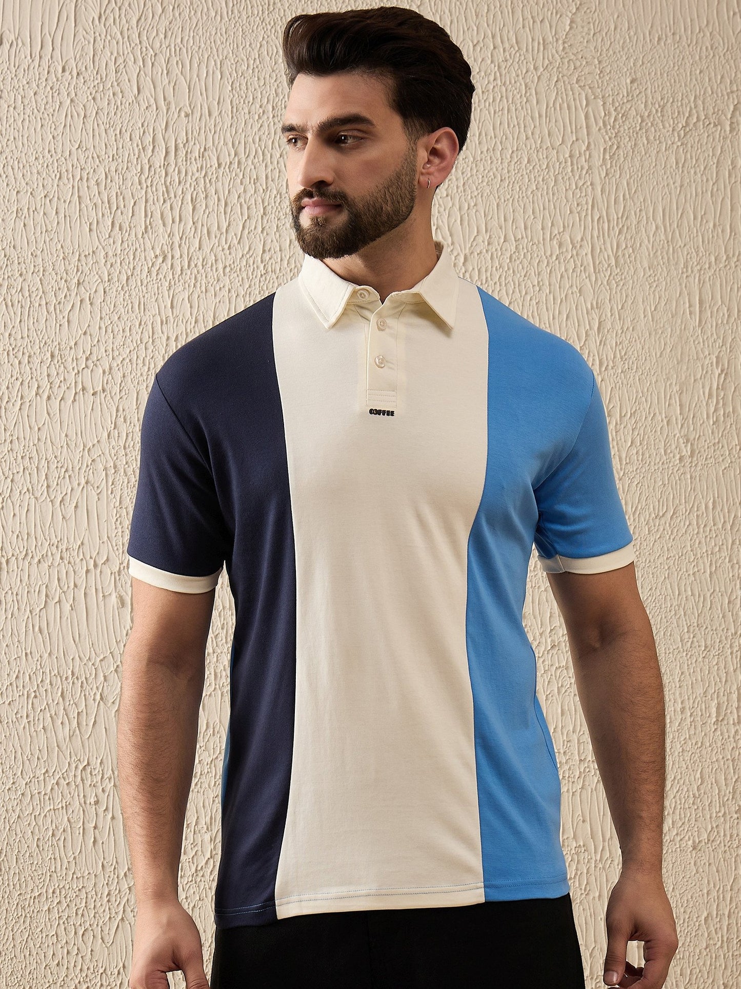 Premium Triple-Tone Polo – Bold Contrast for Coffee-Lovers (Navy-Beige-Sky)