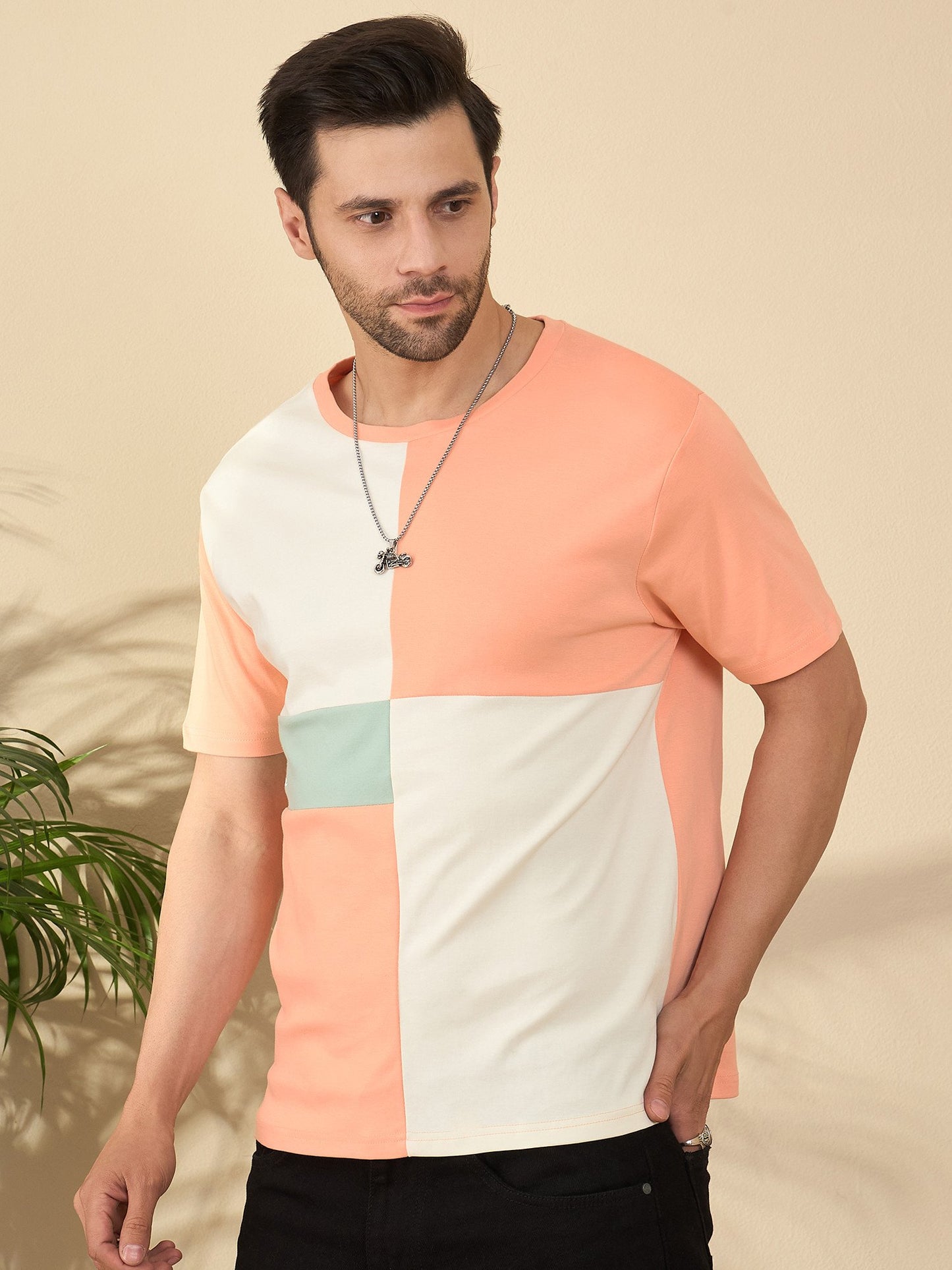 Light coral t-shirt with stylish roast panel graphic reflecting coffee-inspired fashion