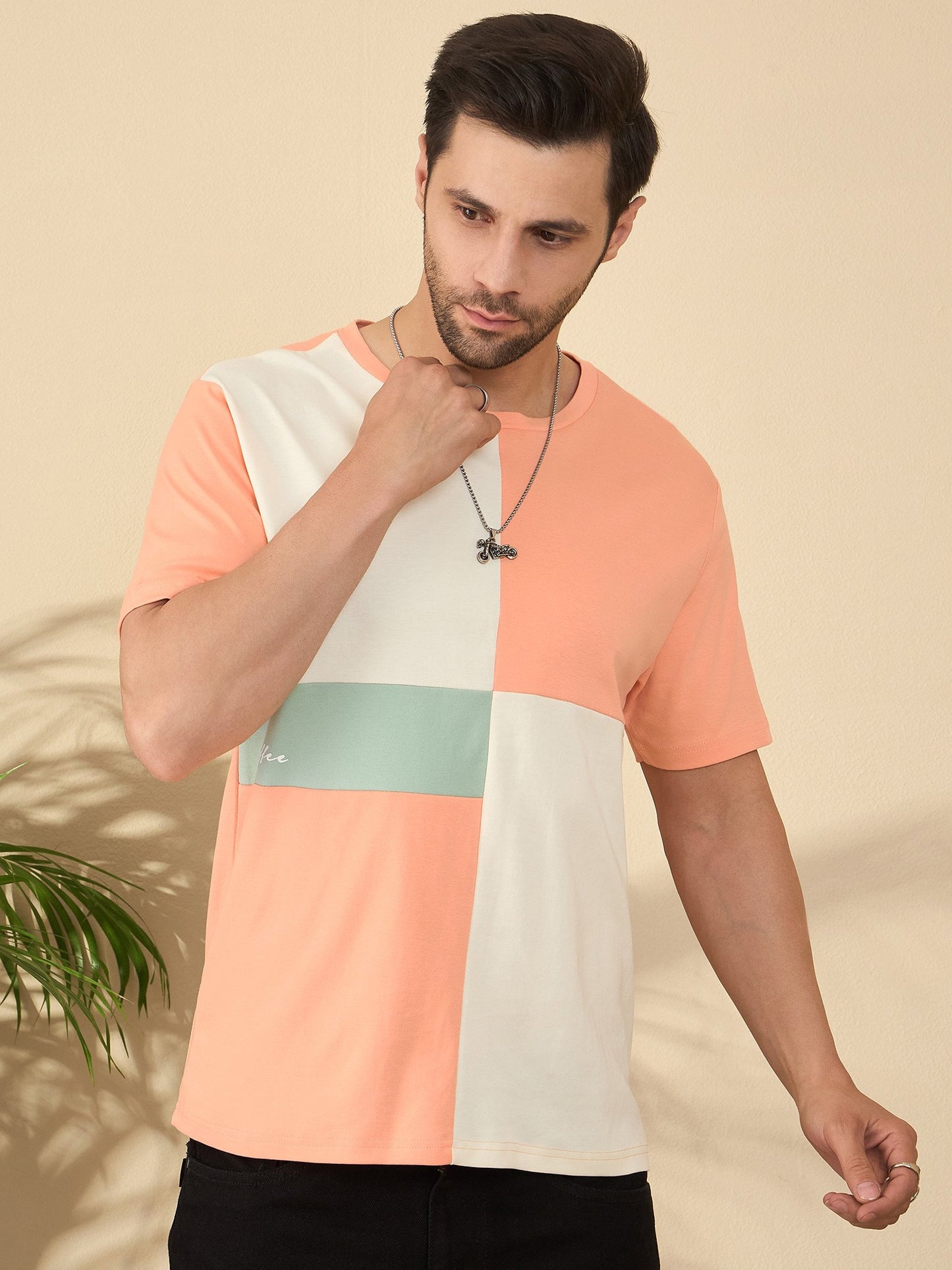 Signature Roast Panel T-Shirt – For the Bold and Brewed (Light Coral)