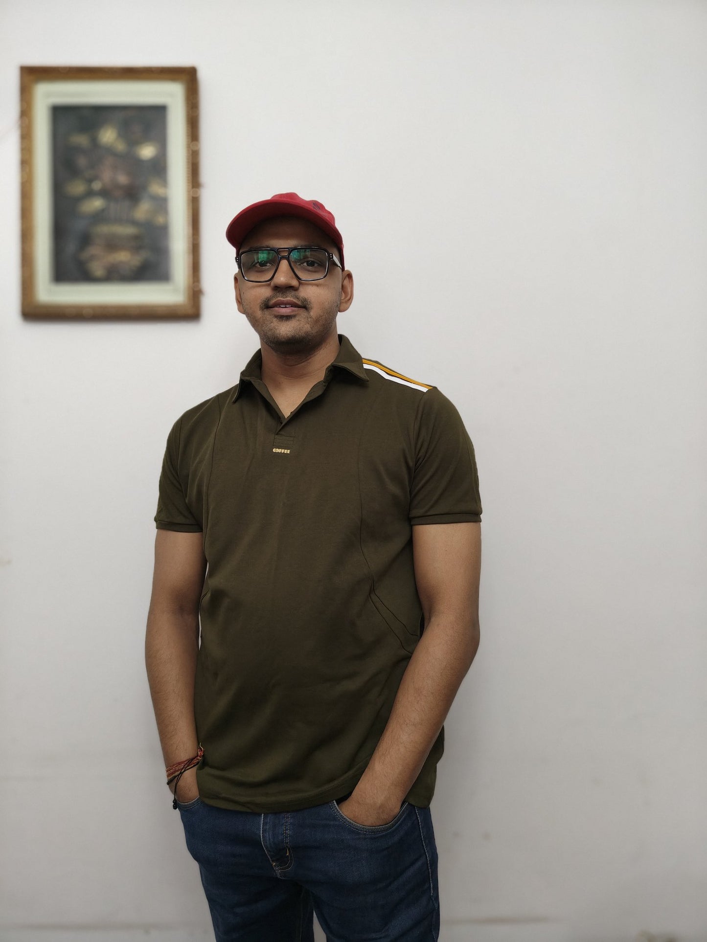 Premium Olive Polo with Contrast Shoulder Stripe – Sharp, Sporty & Brewed to Stand Out