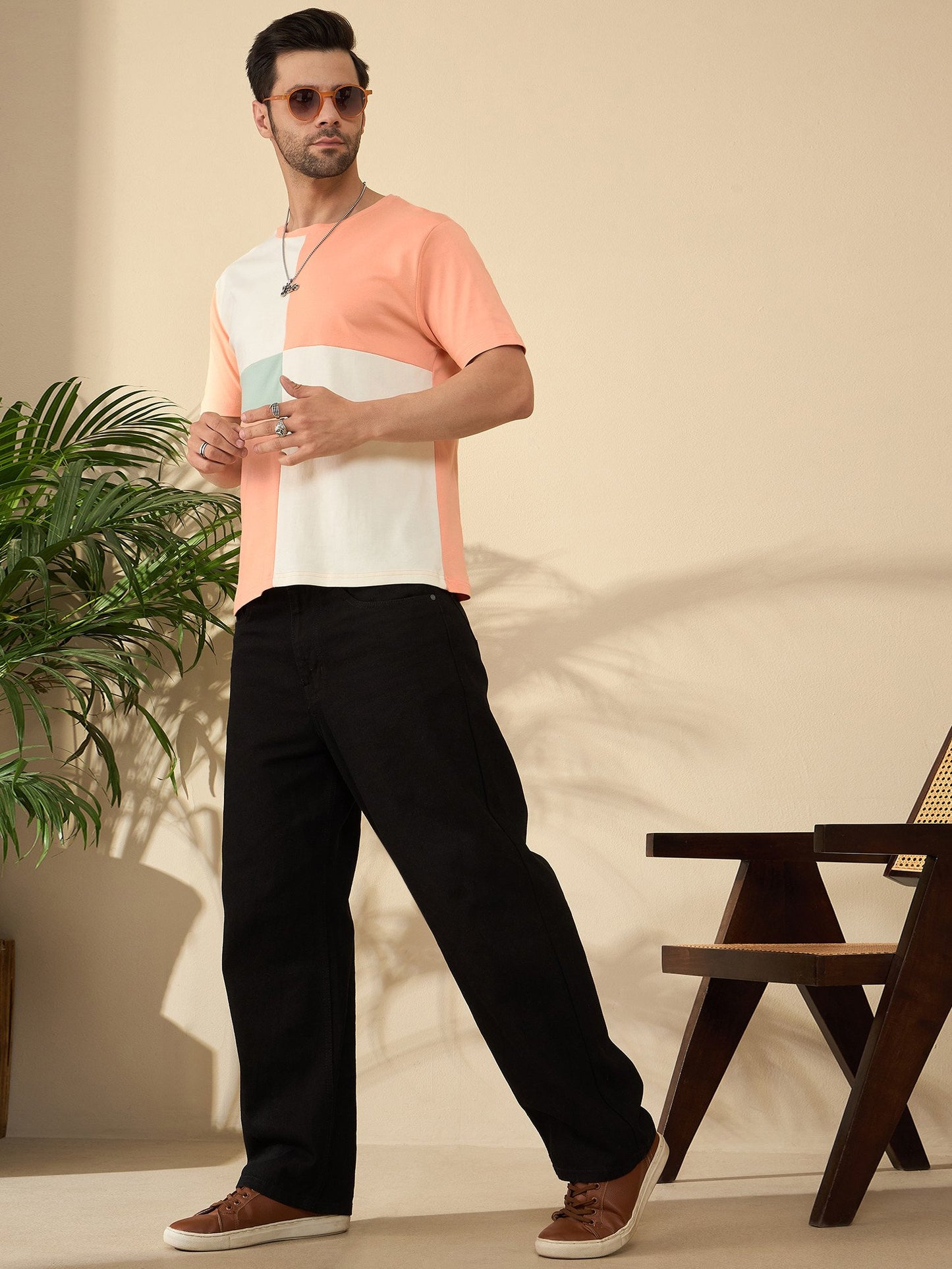 Signature Roast Panel T-Shirt – For the Bold and Brewed (Light Coral)