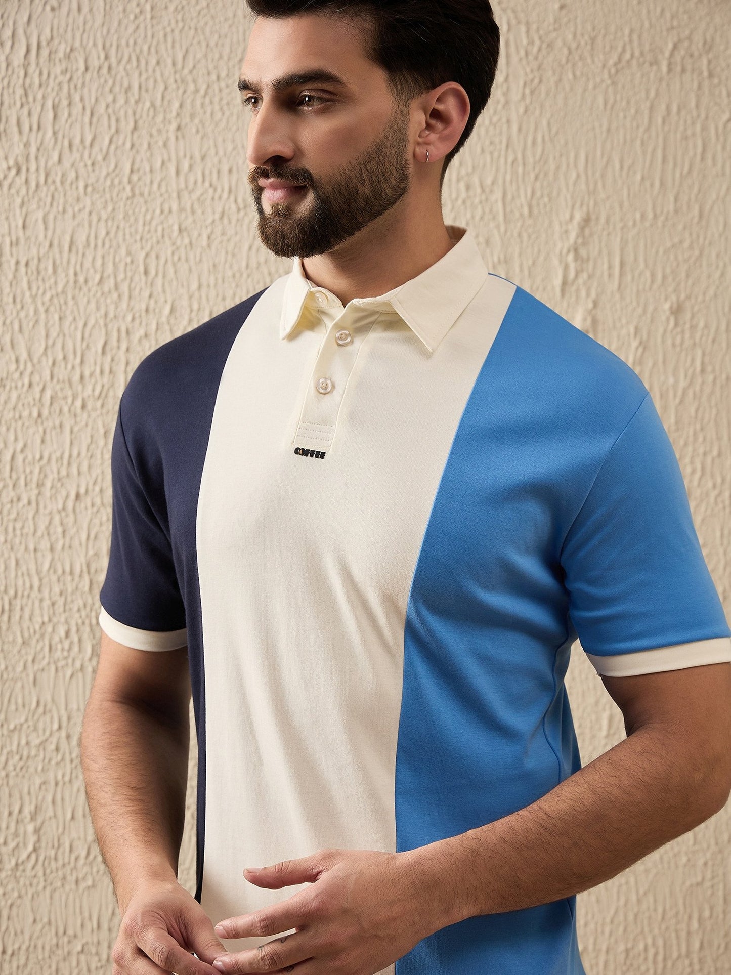 Premium Triple-Tone Polo – Bold Contrast for Coffee-Lovers (Navy-Beige-Sky)